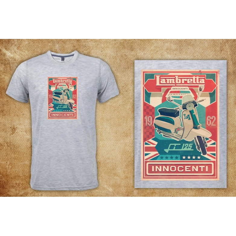 เสื้อยืดคอกลม vintage ลายรถ Lambretta 1962