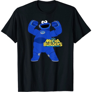 เสื้อยืดผ้าฝ้ายพรีเมี่ยม เสื้อยืด พิมพ์ลาย Sesame Street Mecha Builders Cookie Builders