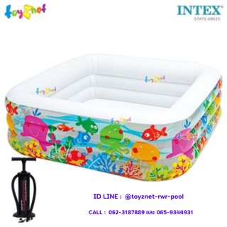 Intex สระสี่เหลี่ยมใสเคลียร์วิว อะแควเรี่ยม 1.59x1.59x0.50 ม. รุ่น 57471 + ที่สูบลม ดับเบิ้ลควิ๊ก ทรี