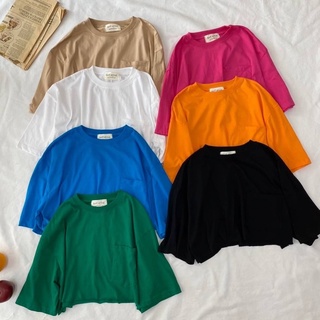 พร้อมส่ง‼️ SP1503 เสื้อพื้นกระเป๋าอก เสื้อครอปเอวลอย เสื้อแขนสั้น สีสันสดใส ฮิตสุดๆ