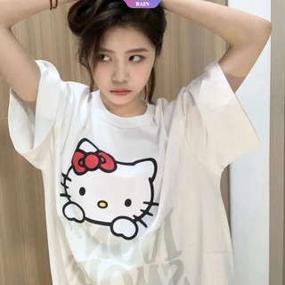 ใหม่ Kawaii Sanrio เสื้อยืดลําลอง แขนสั้น พิมพ์ลายกราฟฟิค Hello Kitty สไตล์ญี่ปุ่น ทรงหลวม โอเวอร์ไซซ์ ของขวัญ สําหรับเด