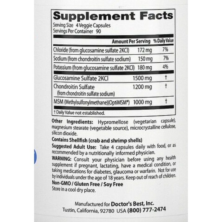 พร้อมส่ง Doctors Best Glucosamine Chondroitin MSM with OptiMSM 240360