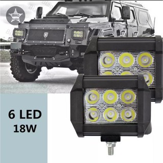 สปอร์ตไลท์ แสงสีขาว มอเตอร์ไซค์ รถยนต์ รถใหญ่ หกล้อ สิบล้อ 6led 18w 12v/24v 1ตัว