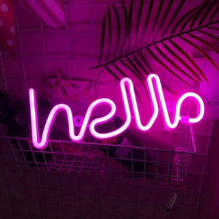 HELLO พร้อมส่ง ไฟนีออนแต่งห้อง ไฟนีออน LED ป้ายไฟนีออน ไฟติดผนังในห้องนอน ใช้ได้ทั้งถ่านและ USB