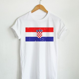 เสื้อยืดลาย ธงชาติโครเอเชีย ประเทศ โครเอเชีย Croatia Flag เสื้อยืดสกรีน คอกลม แขนสั้น