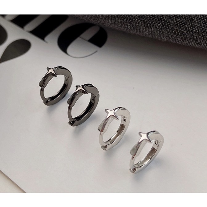 181-goodgift_station - Hoop  925 sterling silver earrings  ต่างหูเงินแท้ ห่วงกลมแแบบล็อค