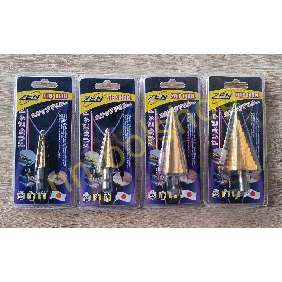 ZEN ดอกสว่าน ทรงเจดีย์ ดอกสว่านเจาะขยายรู ดอกสเต็ป ชุบไทเทเนี่ยม Step Drill  มี4ขนาด (เลือกขนาดตอนกดสั่งสินค้าค่ะ)