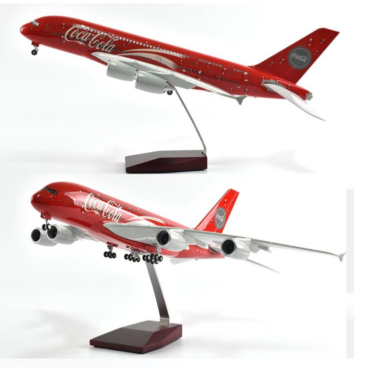 [47CM] โมเดลเครื่องบิน Coke Airbus A380 Airplane Model with LED Light (Touch or Sound Control) Plane