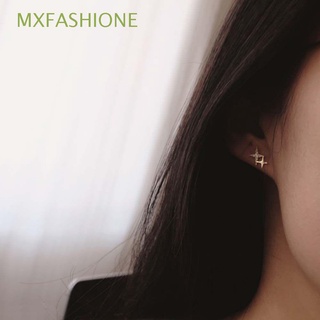 Mxfashione ต่างหูกระดุมประดับเพชรสีทองสไตล์เกาหลีสําหรับผู้หญิง