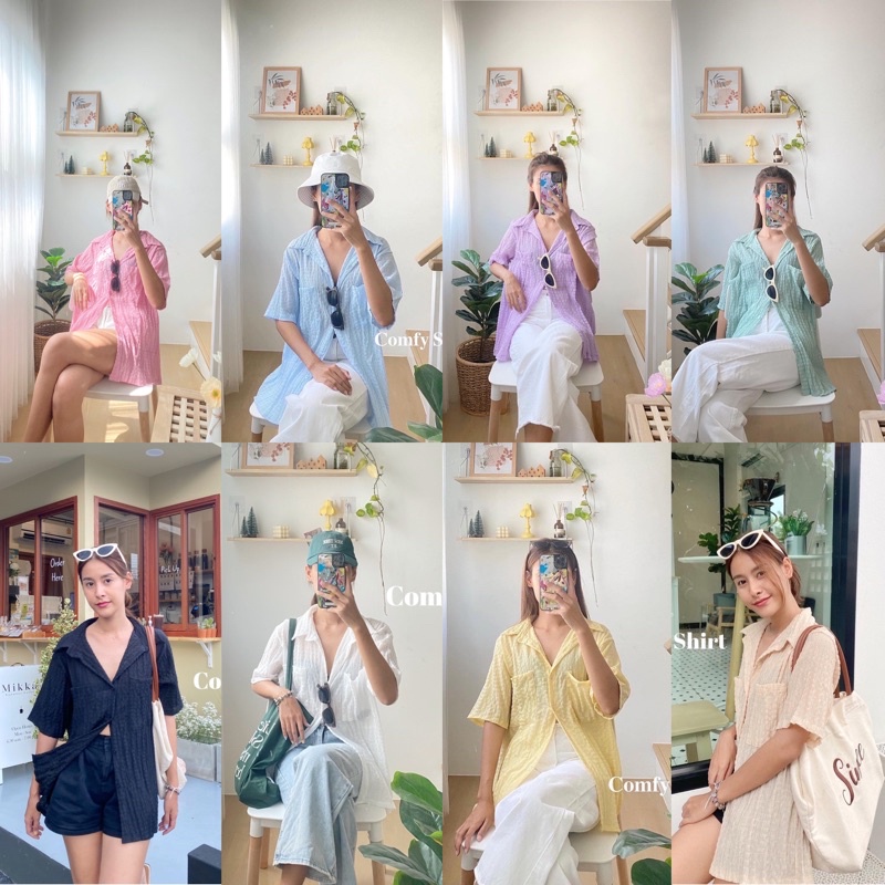 𝐂𝐨𝐦𝐟𝐲 𝐒𝐡𝐢𝐫𝐭 เสื้อเชิ้ตคอปกเเขนสั้น ผ้าป๊อปคอน