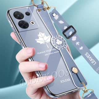 เคสโทรศัพท์มือถือนิ่ม OPPO Reno8 Reno7 Reno6 Z Pro 5G 4G Find X5 Pro Soft Smartphone Casing White Phone Case with Wristband + Neck Rope Strap Maple Leaf Printing Back Cover Reno 8 8Pro 7 7Z 7Pro 6 6Z