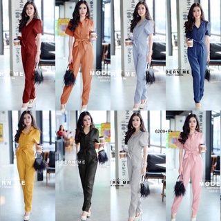 👗Pfashion [ส่งไว!!🚛] P6209  จั้มสูทขายาว กระดุมหน้า ผูกเอว   Long-sleeve jumpsuit, buttoned front, waist tie