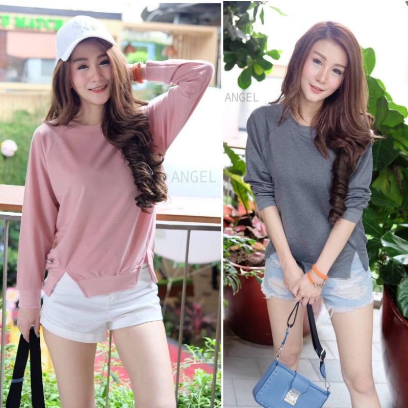 TOPSHOP​ T65 Detail: เสื้อคอกลมแขนยาว สีพื้น ผ้าคัตตอลเกล็ดปลานำเข้า เนื้อแน่นเกรดพรีเมี่ยม ตัวเสื้อทรงโอเวอร์ไซส์​