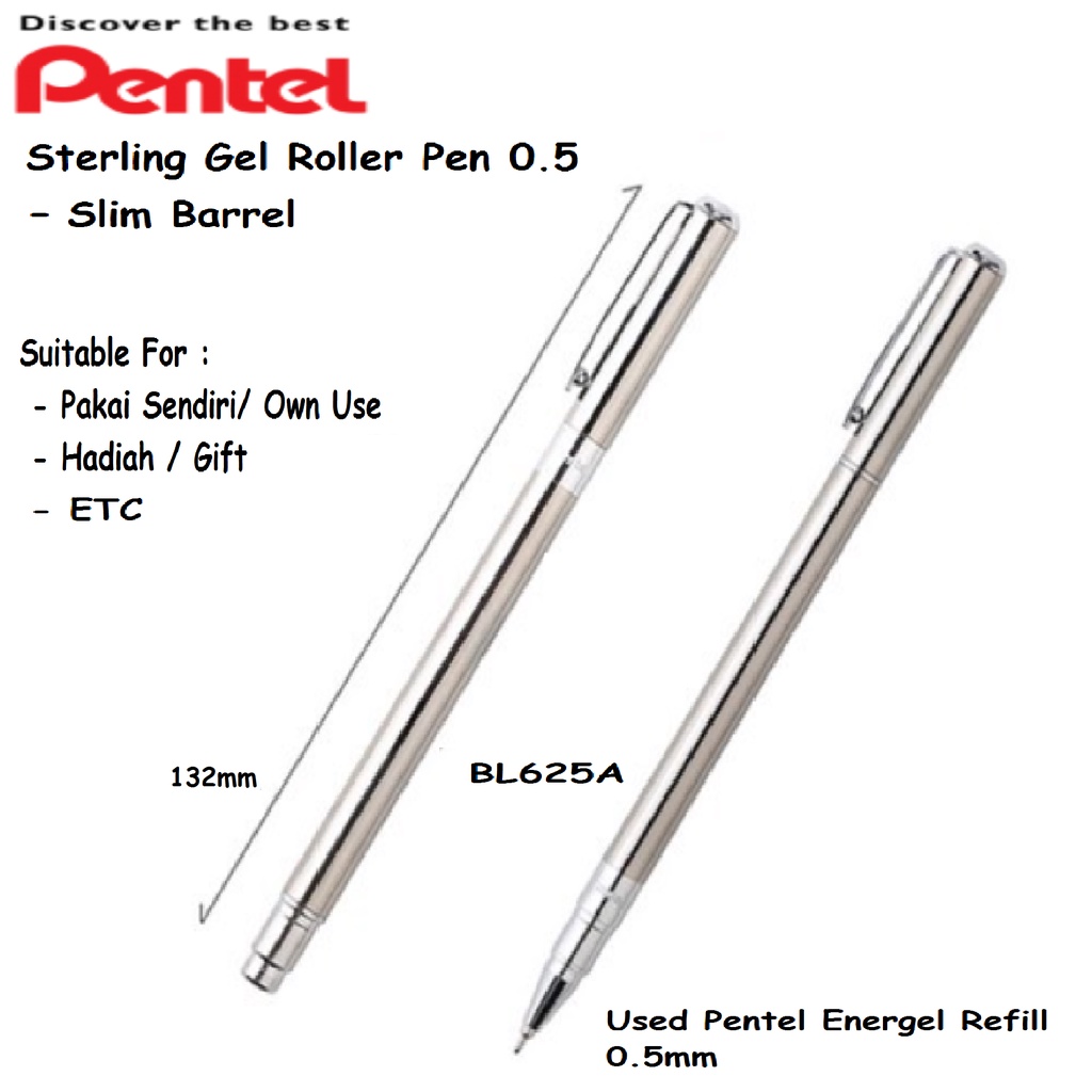 Pentel Sterling Gel Roller Pen BL625 Pentel Energel Pen 0.5 – Slim Barrel