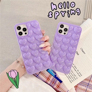 Purple Phone Case For iPhone 12 11 Pro max 7 8 Plus X XR XS i12 Solid Color Three-Dimensional Love Design Soft Rubber Anti-Fall Shell