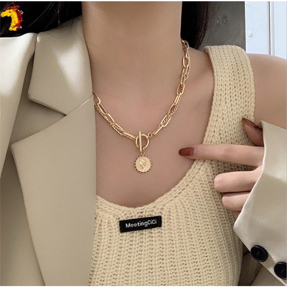 BBY SUNKOIN 2 ชั้น CHOKER สร้อยคอโซ่แฟชั่นเกาหลี Punk Hip Hop สร้อยคอเหรียญผู้หญิงผู้ชาย Retro