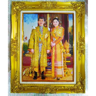 ภาพ ร.10และราชินี ใส่กรอบหลุยส์สีทองภาพเคลือบฟีล์มลามิเนตอย่างดี ขนาดรวมกรอบหลุยส์21x26นิ้ว