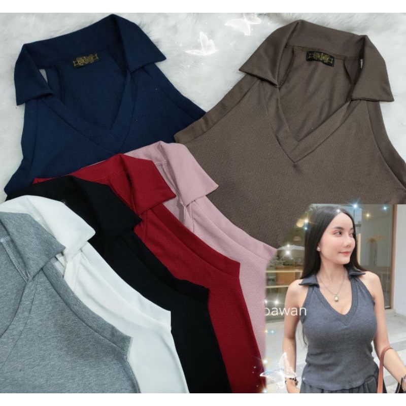 เสื้อคนอ้วน อก 40-46 ยาว 25 ผ้าร่องเนื้อนิ่ม เสื้อกล้ามคอปก ** กล้ามปก**