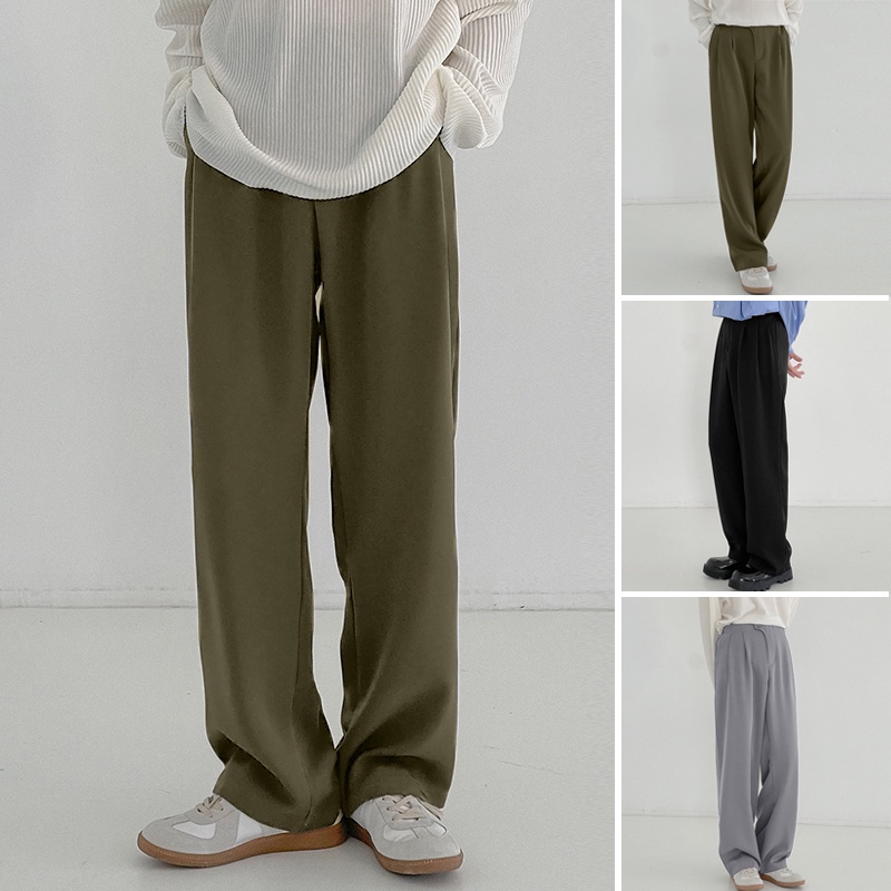 SUPER-M Men Chino High Waist Loose Baggy Business Wide Leg Solid