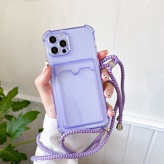 สายคล้องไหล่ + เคสใส่บัตร Tpu กันกระแทกสําหรับ for 11 12 Pro Max Mini Xs X Xr