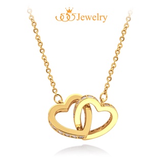 △♛✹555jewelry จี้พร้อมสร้อย หัวใจคล้องกัน ประดับด้วยเพชร CZ ดีไซน์น่ารัก สวยหวาน แฟชั่นจิลเวลรี่ รุ่น MNC-BN013 - จี้สร้