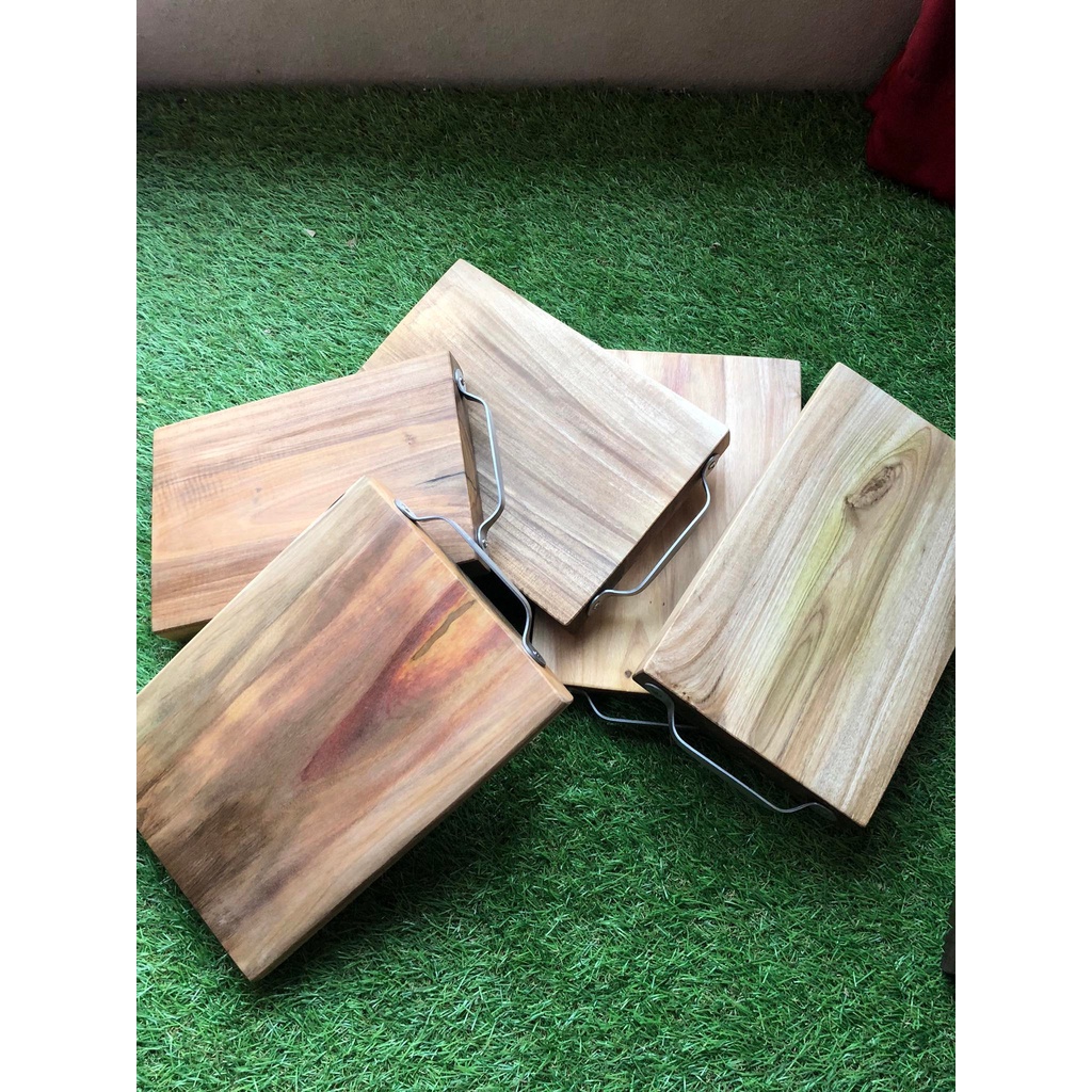 เขียงไม้ตะพรุนหิน  แบบเหลี่ยม (A) พร้อมหูหิ้วสแตนเลสอย่างดี #แช่น้ำเกลือแล้ว พร้อมใช้งาน