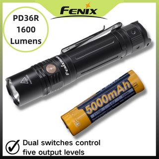 Fenix PD36R ไฟฉายยุทธวิธี LED 1600 ลูเมน แบบชาร์จไฟได้ พร้อมแบตเตอรี่ Li-ion 5000mAh