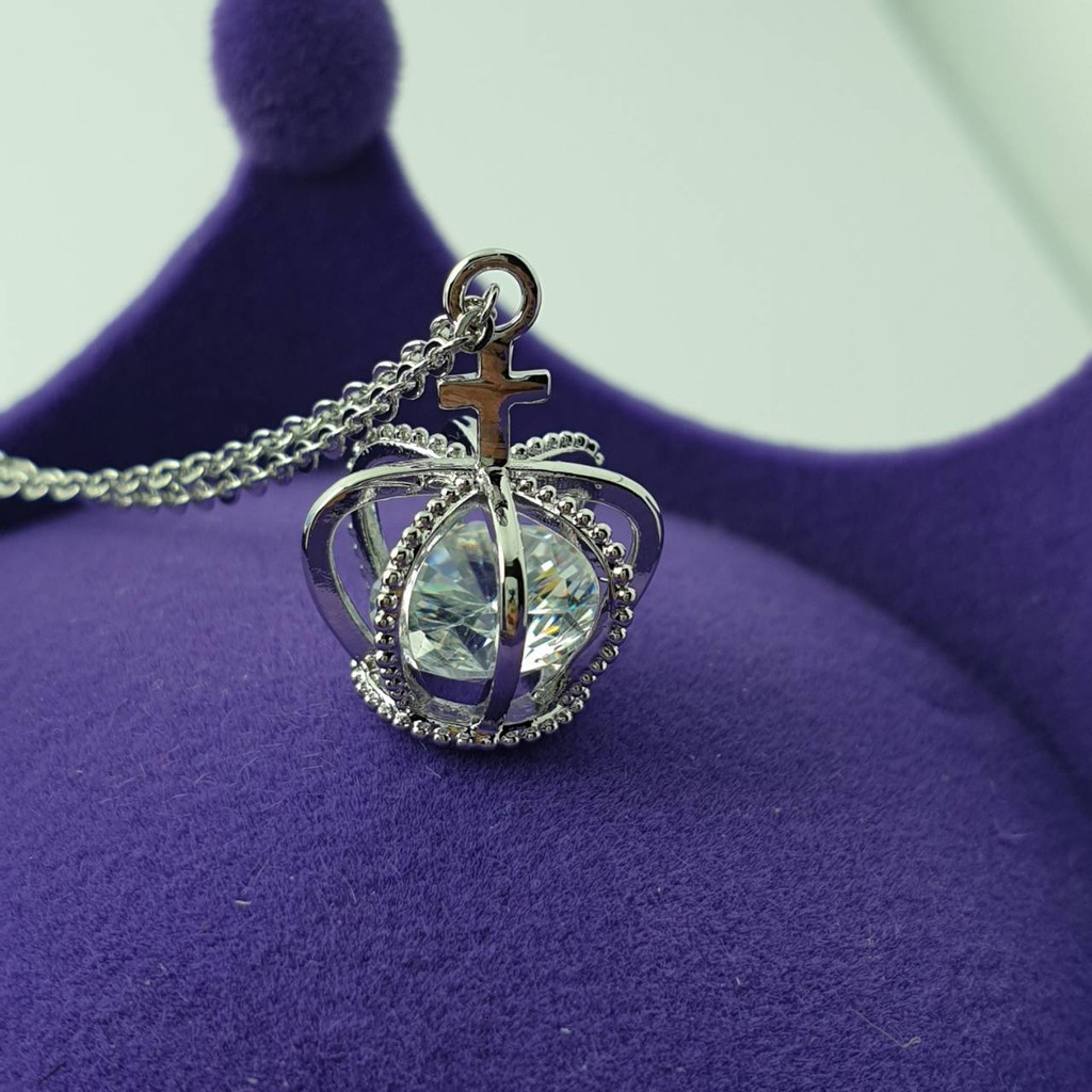 XXถูกมากXX AC_Jewelry สร้อยคอจี้เพชร CZ Diamond ยาว 45 cm. รูปมงกุฎ มีเม็ดอยู่ด้านใน ขนาด 1 x 1.5 cm