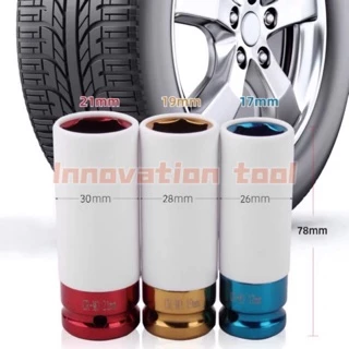 ชุดถอดล้อเเม็ก บล็อกขันล้อ รถยนต์ กันรอย ขนาด1/2 (4หุน) 17mm 19mm 21mm 3ตัวชุด