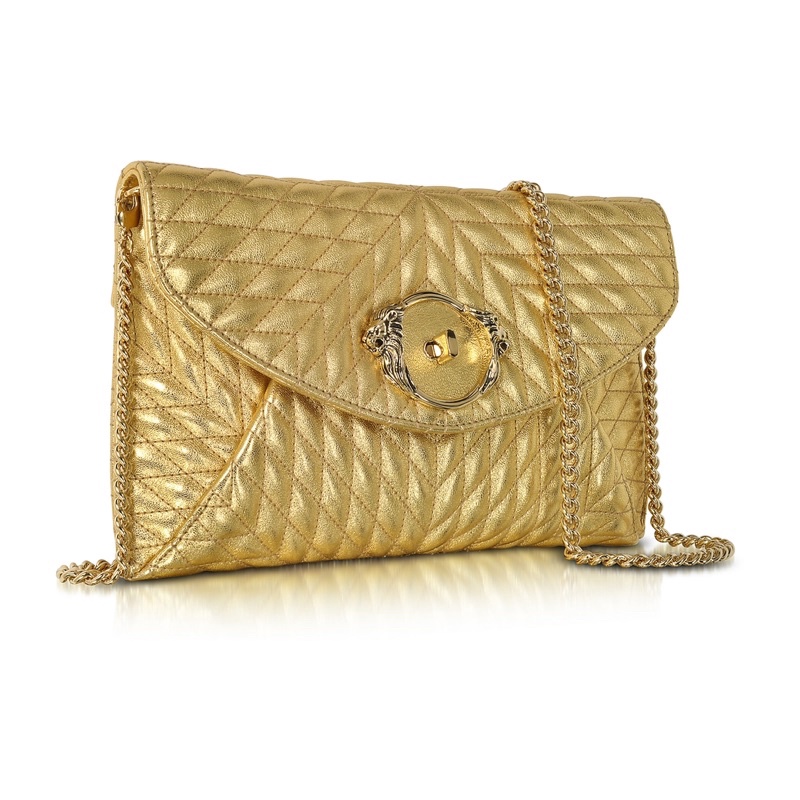 กระเป๋า crossbody สีทอง แบรนด์ Roberto Cavalli ของแท้มือสองสภาพใหม่เอี่ยม พร้อมถุงผ้าและแทก