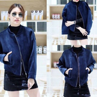 Pre-Order เสื้อแจ๊คเก็ต เนื้อผ้ากำมะหยี่ ซิปหน้า คอกลม