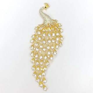 Maech jewelry แฟชั่นเข็มกลัดขนาดใหญ่ เพชรคริสตัลสีแดง เข็มกลัดนกยูงสีทอง peacock brooch