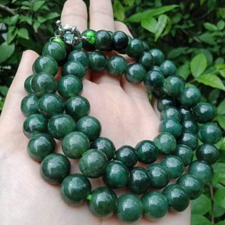@สร้อยหยก Jadeite type A  สีเขียวเข้ม10-11mm.ยาว~25"