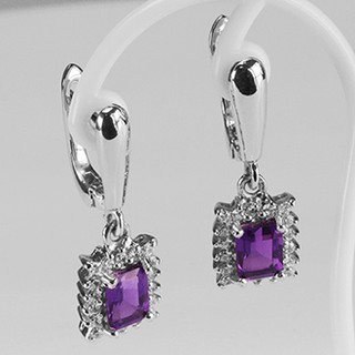 ต่างหูเงินแท้ชุบทองคำขาว อเมทิสต์(Amethyst) ประดับด้วยเพชรรัสเซีย : มณีธารา MT Jewelry (ge290)