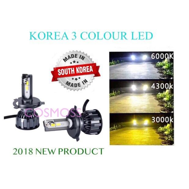 KOREA 3 COLOUR ไฟหน้ารถ LED H1 H3 H4 H7 H8 H11 9005 9006 D2S D4S S31M
