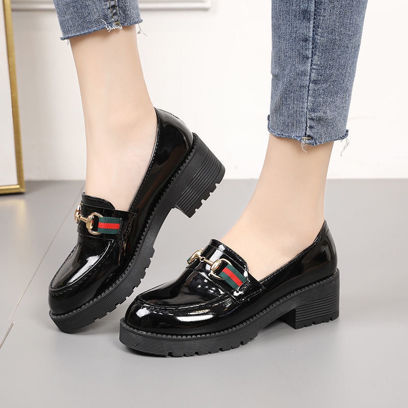 🔥 31-46 รองเท้าผู้หญิงขนาดใหญ่สีดำรองเท้าหนังขนาดเล็กสไตล์อังกฤษด้านล่างหนาใหม่ย้อนยุคญี่ปุ่นรองเท้าผู้หญิงเดี่ยว