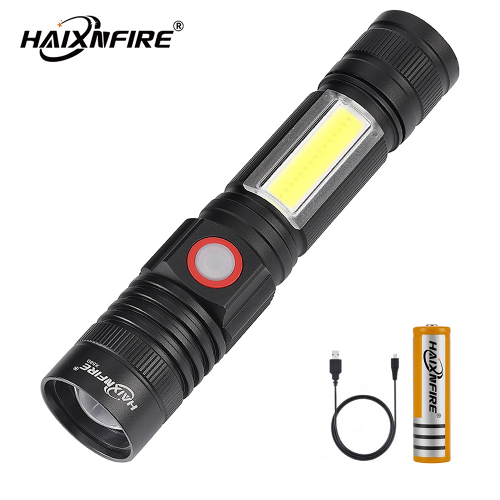 Haixnfire X580 COB ไฟฉาย XML T6 Zoomable Torch18650 ชาร์จสําหรับ Camping