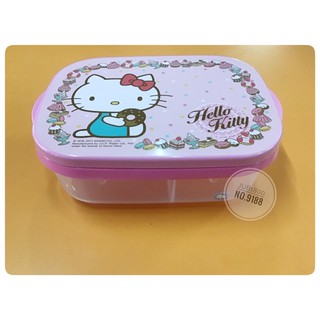 Jub1800 กล่องใส่อาหาร 2 ช่อง No.9188 พร้อม ช้อนส้อม  ลาย คิตตี้ Kitty ลิขสิทธิ์ถูกต้อง