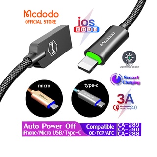 Mcdodo สายชาร์จอัจฉริยะ (ไอโฟน,MicroUSB,Type C) ใยไนล่อนแข็งแรงทนทานความยาว 1/1.8 เมตร ของแท้100%