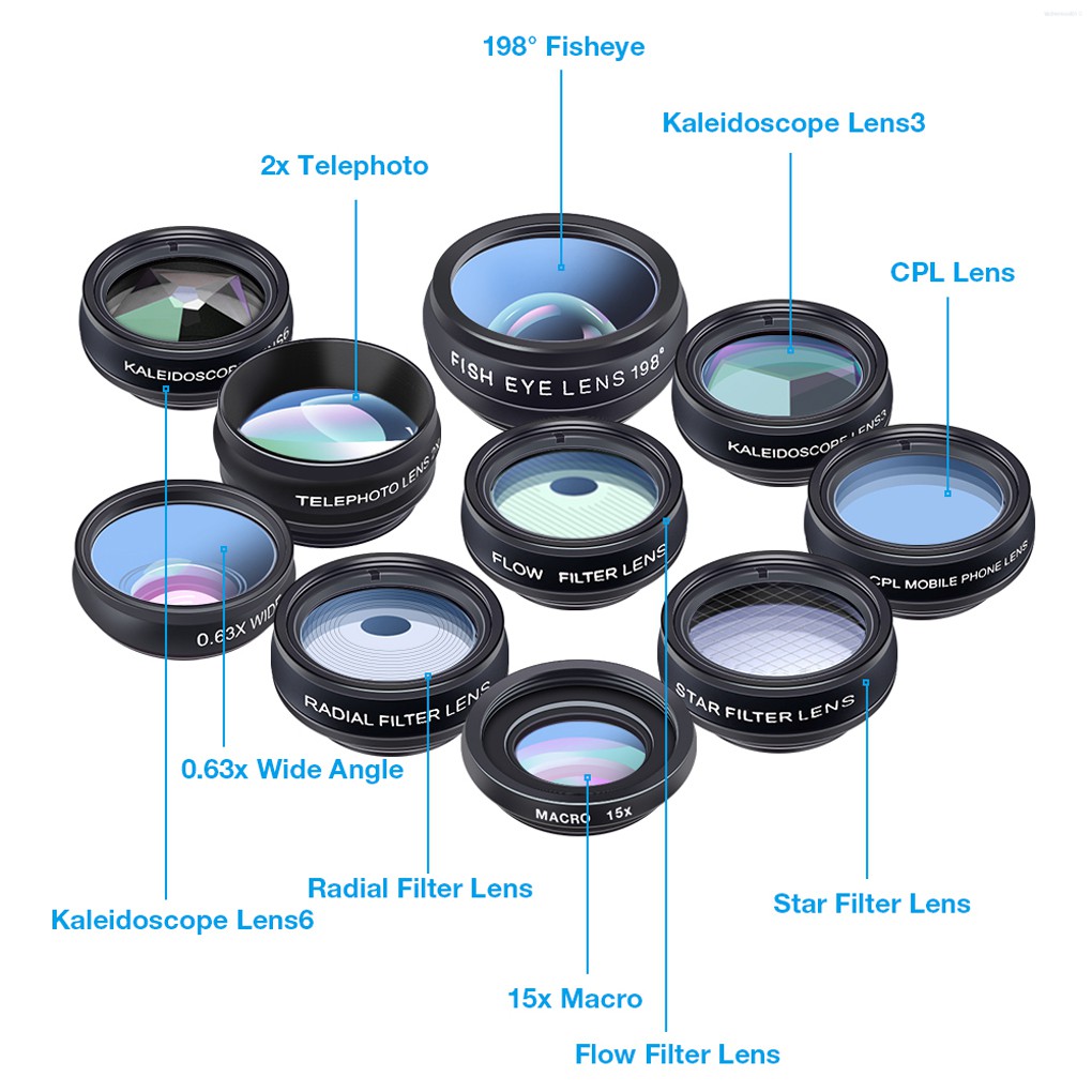 APEXEL APL-DG10 10 in 1 Phone Camera Lens Kit Fisheye Wide Angle Macro Telescope Lens for Smartphone  💛Kitchentool