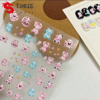 Tobie สติกเกอร์ ลายดอกไม้ กระต่ายน่ารัก 5D สีชมพู DIY สําหรับติดตกแต่งเล็บ