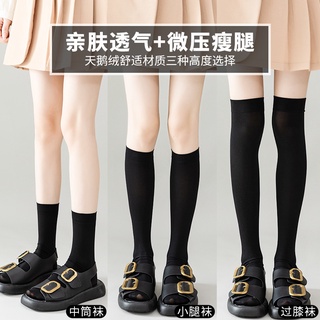 Calf Socks Japanese college style black and white Womens summer velvet tights over the knee Stockings ready stock