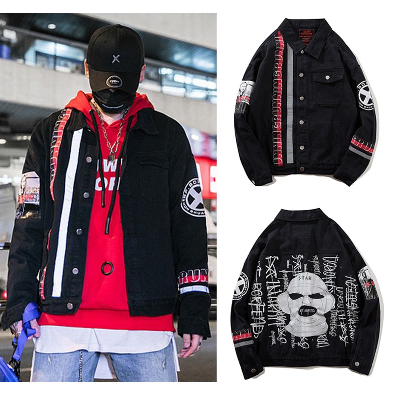 Jacket jeans Oversize แต่ง Reflex สกรีนลายด้านหลัง