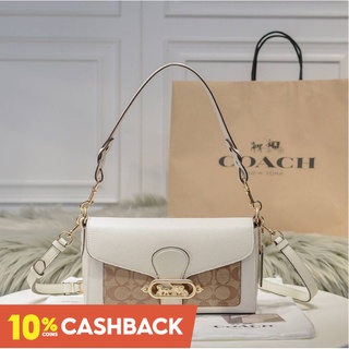 แท้💯Coach SMALL JADE SHOULDER BAG WITH SIGNATURE CANVAS DETAIL (COACH 90782)