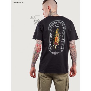 เสื้อยืดสีดำ เสื้อยืดพิมพ์ลาย แบรนด์ inflation เท่ๆ พร้อมส่ง
