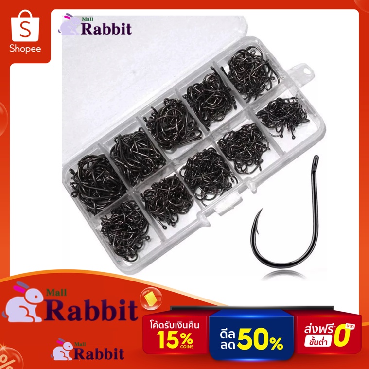 iRemax ชุดตะขอเกี่ยวตกปลา อุปกรณ์ตกปลา 100 ชิ้น Clement Wright 100Pcs Strong Carbon Steel Saltwater Freshwater Sharp