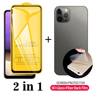 2 in 1 9D ป้องกันหน้าจอ + ไฟเบอร์ฟิล์มด้านหลัง for iphone 14 13 12 11 Pro X XR XS Max 6 6s 7 8 Plus SE 2020 กระจกป้องกัน