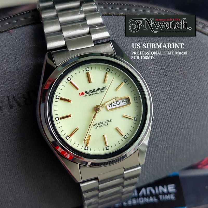 US SUBMARINE professional time รุ่น SUB-106MDD นาฬิกาผู้ชาย สแตนเลสติล ระบบควอทซ์ บอกวันที่ กันน้ำ100% พร้อมกล่อง
