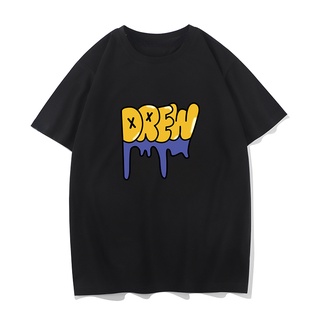 เสื้อยืดแขนสั้น ผ้าฝ้าย ทรงหลวม พิมพ์ลายตัวอักษร Drew smiley สไตล์อเมริกัน สตรีท สําหรับผู้ชาย