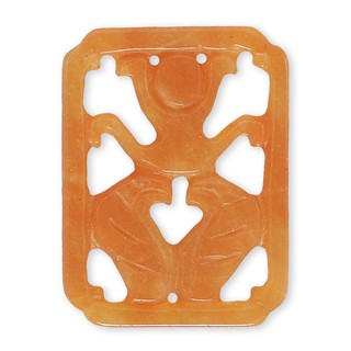 หินแท้ เม็ดสี่เหลี่ยมผืนผ้าแบน (Flat Rectangular Square) หินหยกแกะสลัก (Carved Jade) 37x50 mm - (LZ-0422 สีส้ม)